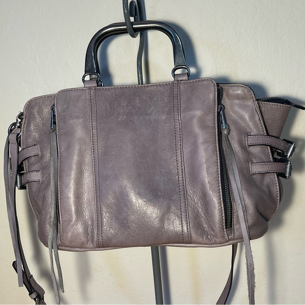 ASH Leather Satchel Crossbody Bag Metal Handles Multi Pocket Shoulder Purse